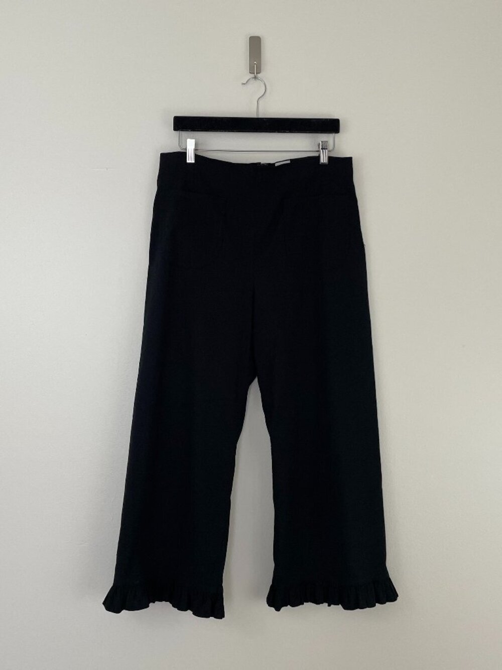 Anthropologie Maeve Colette Ruffle Hem Crop Wide Leg Pants in Black Multi Sizes